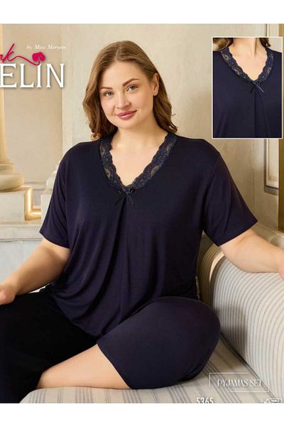 Azra Σετ πιτζάμες Navy Blue Capri Plus Size