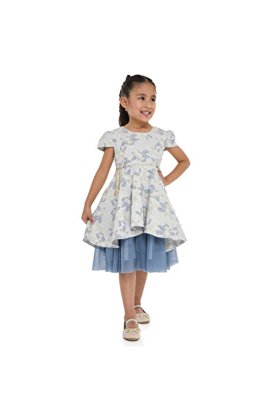 Victor and Jane Girls Elegant Lt Blue/Gold Jacquard & Tulle Party Dress