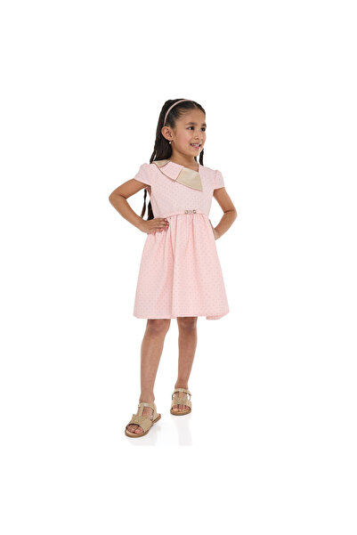Victor and Jane Chic Pink/Gold Lapel Jacquard Dress