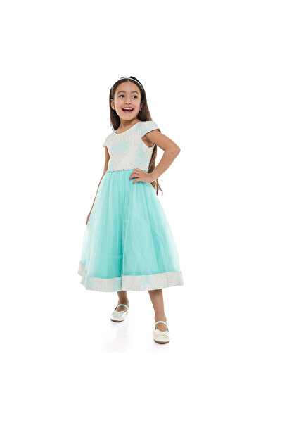 Victor and Jane Girls Mint Jacquard & Tulle Dress