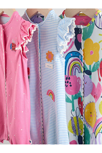 Next Baby 100% Organic Cotton Animal Patterned Colorful 3-Piece Romper Jumpsuit Set Alyag4749