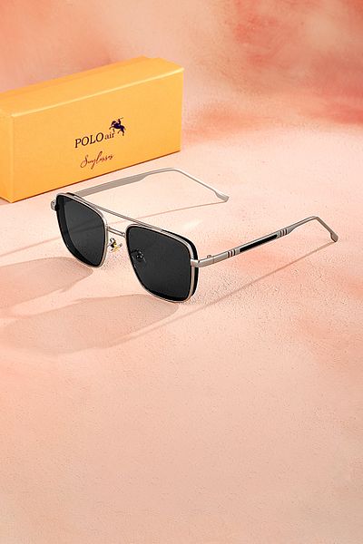 Polo Air نظارة شمسية للرجال - حماية من الأشعة فوق البنفسجية 400 بإطار معدني لون فضي