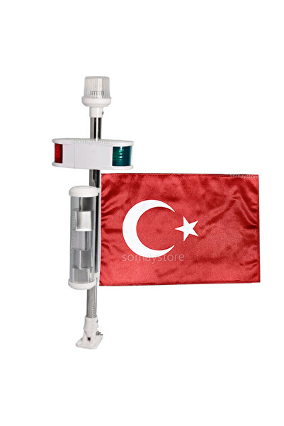SomayStore Kombine Fenerli Bayrak Direği Reflektörlü 75 Cm 12v Led 30x45cm Sa...