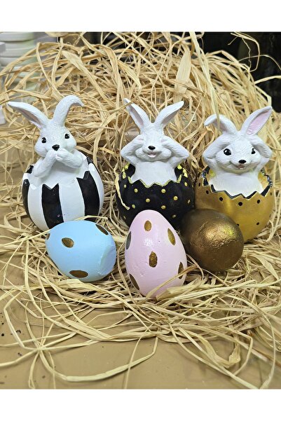 ekinoksart Görmedim Duymadım Bilmiyorum Paskalya Dekoratif Tavşan Seti, Siyah...