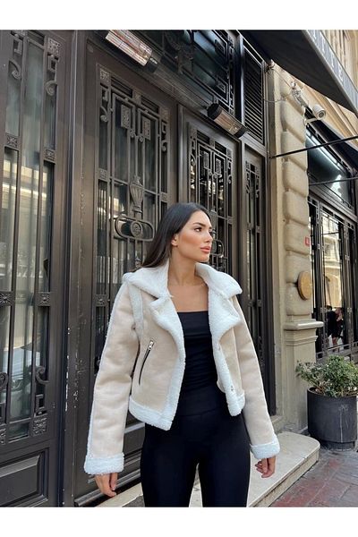 meSga butik LAMB SOFT COATING REMOVABLE SLEEVE CROP NUBUCK COAT