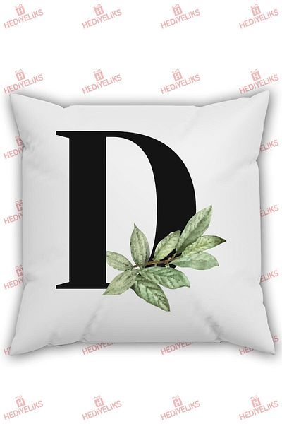HEDİYELİKS D Letter Alphabet Themed Flower Patterned Pillow