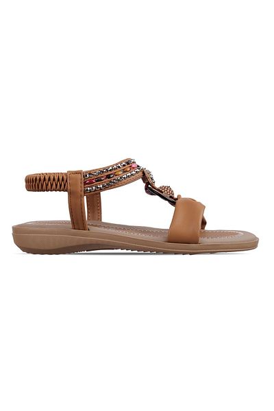 Lal Shoes & Bags Sandale Lucina pentru femei cu inel rotund, cu detalii colorate, cu pietre - maro