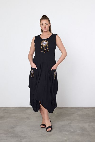 Tubik Rochie autentică de damă cu mânecă scurtă, cu buzunare cu detalii de broderie