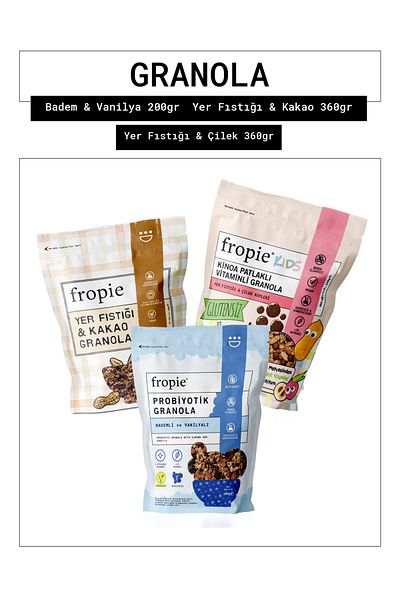 FROPİE Fropie Almond & Vanilla - Peanut & Cocoa - Kids Peanut & Strawberry Cubes Granola Set of 3