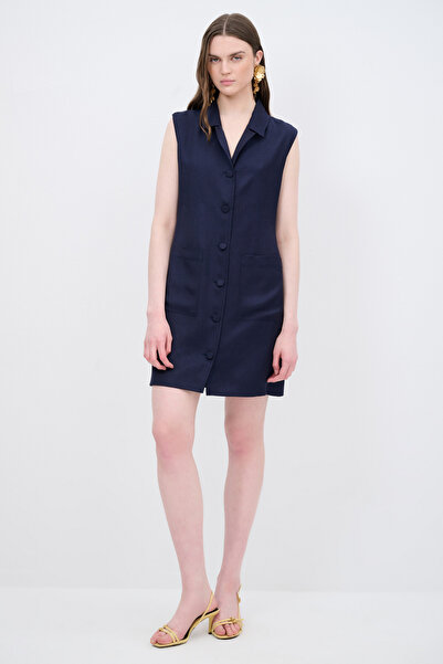 Love My Body Keten Kolsuz Gömlek Elbise