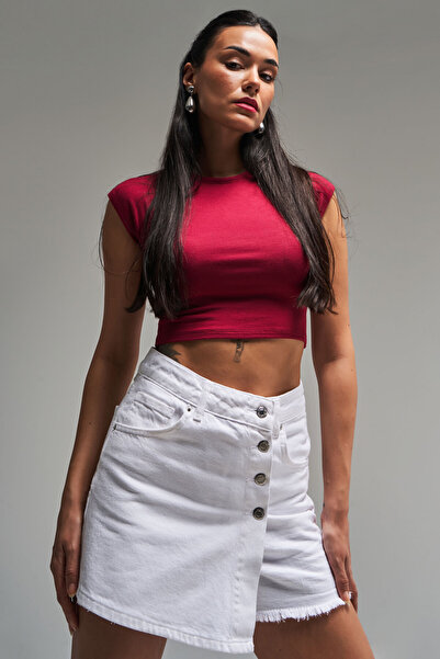 its basic Жіночі джинсові шорти спідниця білого кольору на ґудзиках спереду