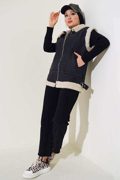 İKLİM LİFE Denim Vest with Plush Inside Zipper