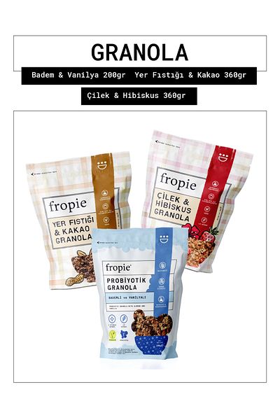 FROPİE Fropie Almond & Vanilla - Peanut & Cocoa - Strawberry & Hibiscus Granola Set of 3