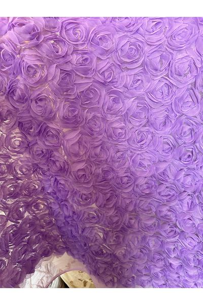 ODDA TASARIM ATÖLYESİ Purple Color 3D Evening Dress Fabric with Floral Pattern (Color Variant)