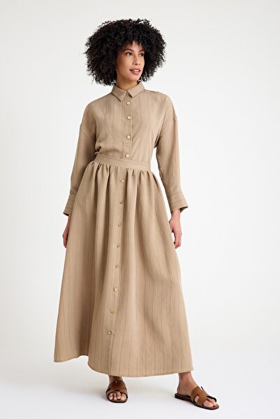 QANU بدلة تنورة بأزرار المنك