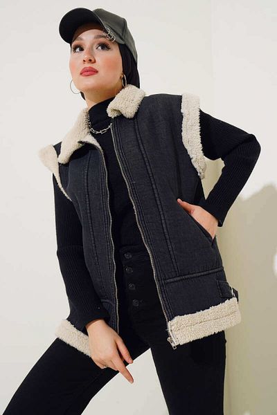 İKLİM LİFE Denim Vest with Plush Inside Zipper