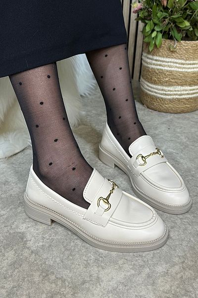 İmerShoes Loafer de damă de culoare bej - model clasic, plăcuțe ovale cu cataramă, pantofi mocasin 120