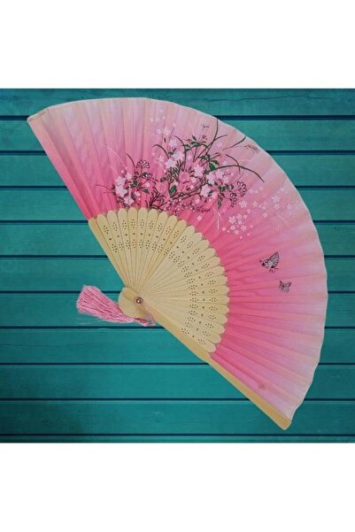 BELUGA Yelpaze Bambu Kumaş Serinletici Vintage Pembe Şık Dekorasyon Püsküllü ...