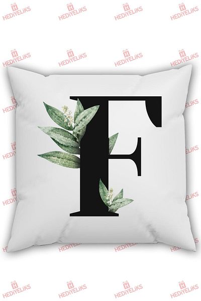HEDİYELİKS F Letter Alphabet Themed Flower Patterned Gift Pillow