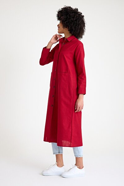 QANU Pocketed Linen Shirt Burgundy