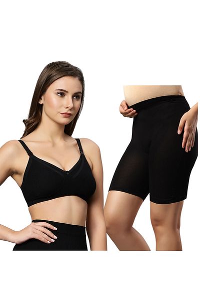 Tummy Combo Pack of Non Padded Bra and High Waist Maternity Shorts