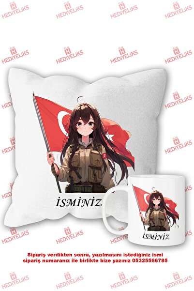 HEDİYELİKS Anime Kız Türkiye Temalı Hediyelik Yastık ve Kupa Bardak Seti