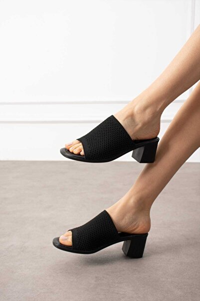 Bereket Kundura 3138 نموذج أسود مريح بكعب منخفض النعال محبوكة مثقبة