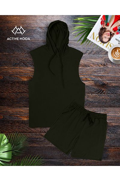 ACTIVE MODA - Men's Short Sleeve Sports Athlete-Shorts Set Oversized Cotton