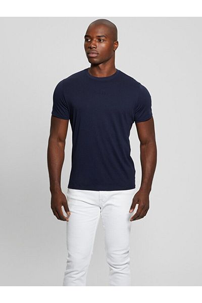Guess Ss Emb Pıma Crew Men's Navy Blue T-Shirt M4Gp39K7Hd0-G7V2