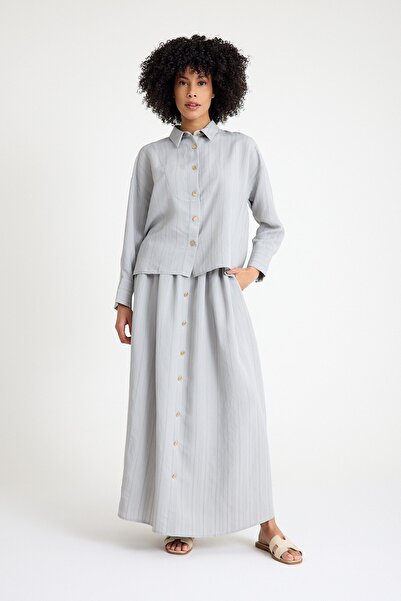 QANU Buttoned Skirt Suit Gray