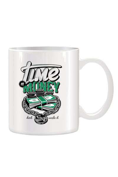 OEM Cană albă personalizată Time is Money, INOVATIX. 330 ml