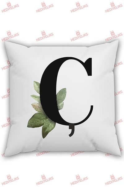 HEDİYELİKS Letter C Alphabet Themed Flower Patterned Gift Pillow