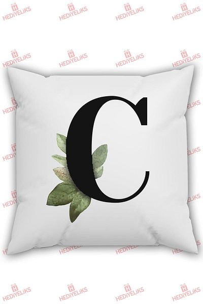 HEDİYELİKS C Letter Alphabet Themed Flower Patterned Gift Pillow