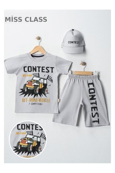missclass Missclass 220-04-25 Boy Contest Printed Hat Shorts Suit 3-6 Years