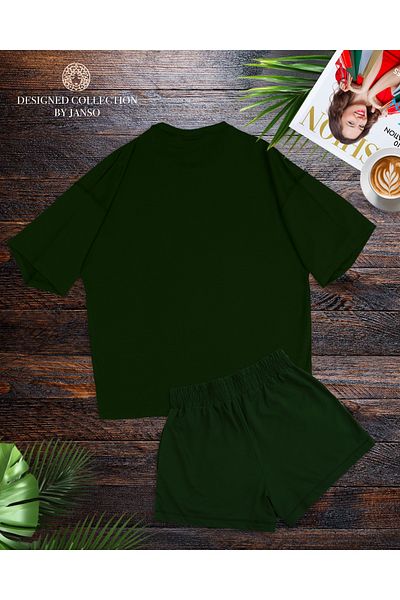JANSO GROUP - Women Short Sleeve Tshirt-Shorts Set Large Size Oversize Cotton Solid