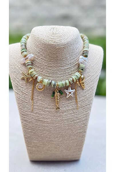 La hermanas Yeşil disk Sedef Doğaltaş El yapımı Charm Kolye