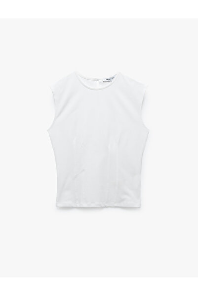 Koton Νέα σεζόν Koton X Sima Tarkan - Μπλουζάκι με μηδενικό μανίκι με λεπτομέρεια από βαμβακερή λεπτή εφαρμογή