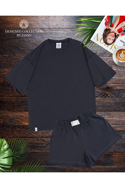JANSO GROUP - Women Short Sleeve Tshirt-Shorts Set Large Size Oversize Cotton Solid