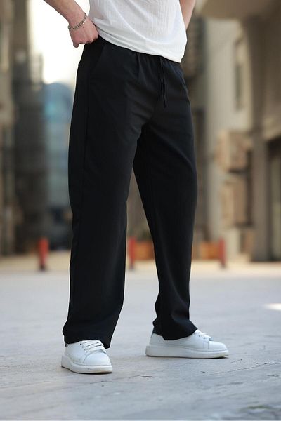 Madmext Black Adjustable Waist Relaxed Cut Men's Trousers E6564