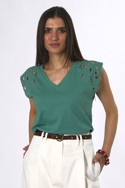 ABBRA Tricou de damă 100% bumbac cu mâneci brodate