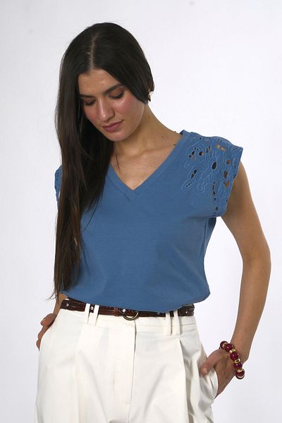 ABBRA Tricou de damă 100% bumbac cu mâneci brodate