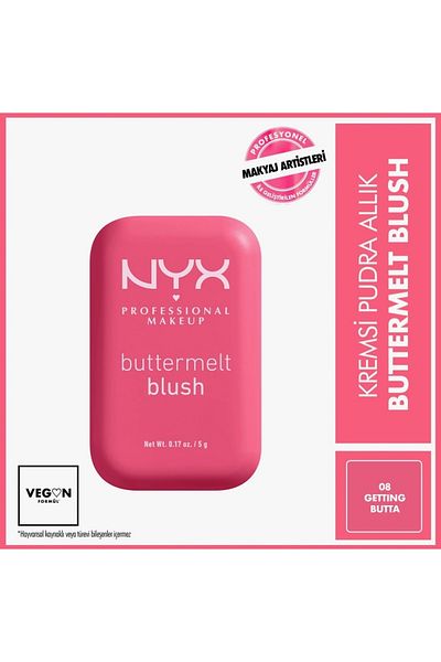 NYX Proessional Makeup Buttermelt Blush Creamy Pink Powder Blush -08 Getting Butta