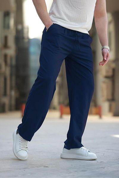Madmext Ανδρικό παντελόνι με ρυθμιζόμενη μέση Navy Blue Relaxed Cut E6564