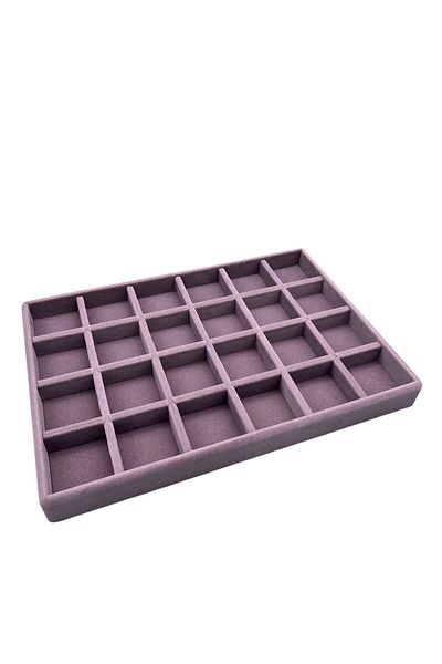 MeGass Dekor Domestic Production Suede Fabric Lilac Color 34 Cm / 24 Cm 24 Compartment Inside Drawer Jewelry Stand