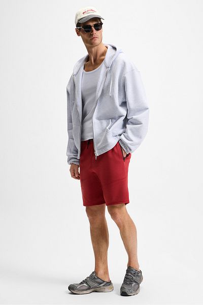 GRIMELANGE Men's Relaxed Fit Red Shorts & Bermuda with Elastic Waist Drawcord Zip Pocket