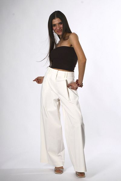 ABBRA Women's Cotton Pleated Wide Leg Pants