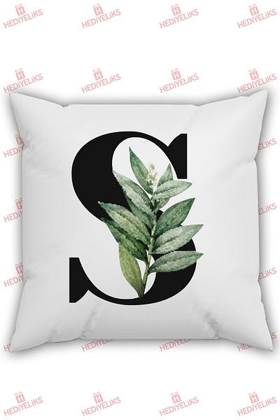 HEDİYELİKS S Letter Alphabet Themed Flower Patterned Gift Pillow