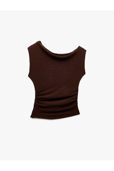 Koton New Season Koton X Sima Tarkan - Bürümcük Draped Asymmetrical Degaje Collar Sleeveless Blouse