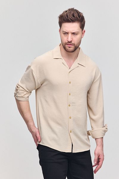 COMBİNE MİCHAİL Ανδρικό πουκάμισο Oversize Μακρυμάνικο Λινό Καλοκαιρινό Πουκάμισο