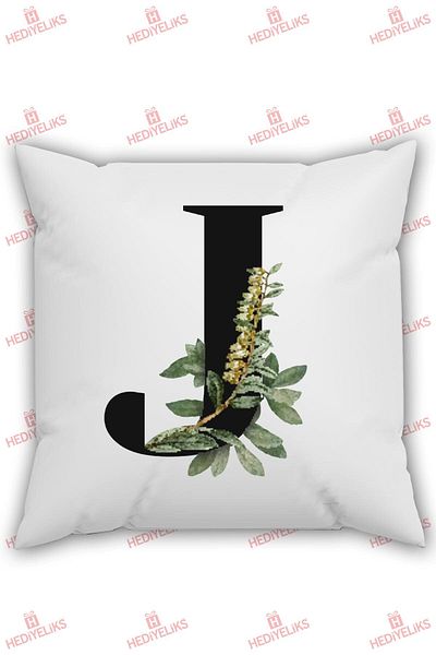 HEDİYELİKS J Letter Themed Floral Patterned Gift Pillow